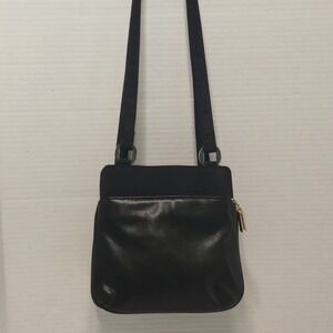 Vtg Black Faux Leather Triple Gusset Shoulder Bag Multi-Compartment TravelPurse